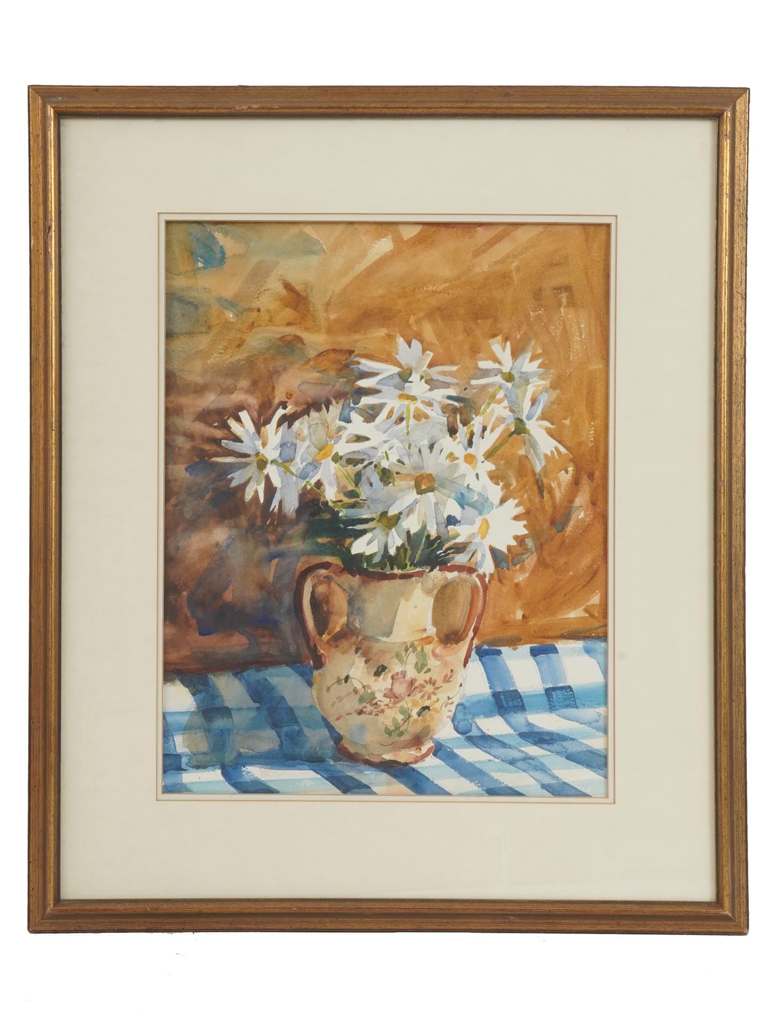 MIDCENTURY WATERCOLOR STILL LIFE FLOWERS PAINTING PIC-0